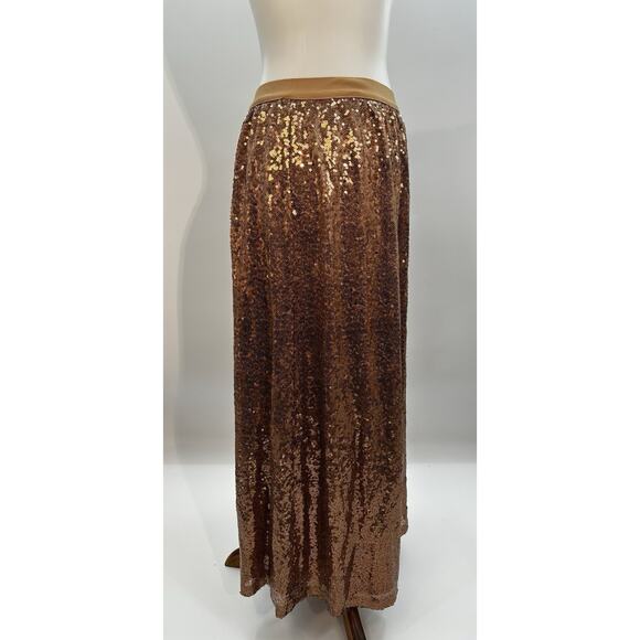 DR2 Bronze Sequin Maxi Skirt Elastic Waist Glam Evening Party Size M - Picture 3 of 6